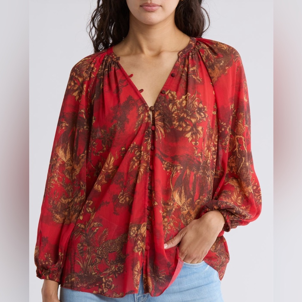 L'AGENCE Teagan Balloon Sleeve Button-Up Top